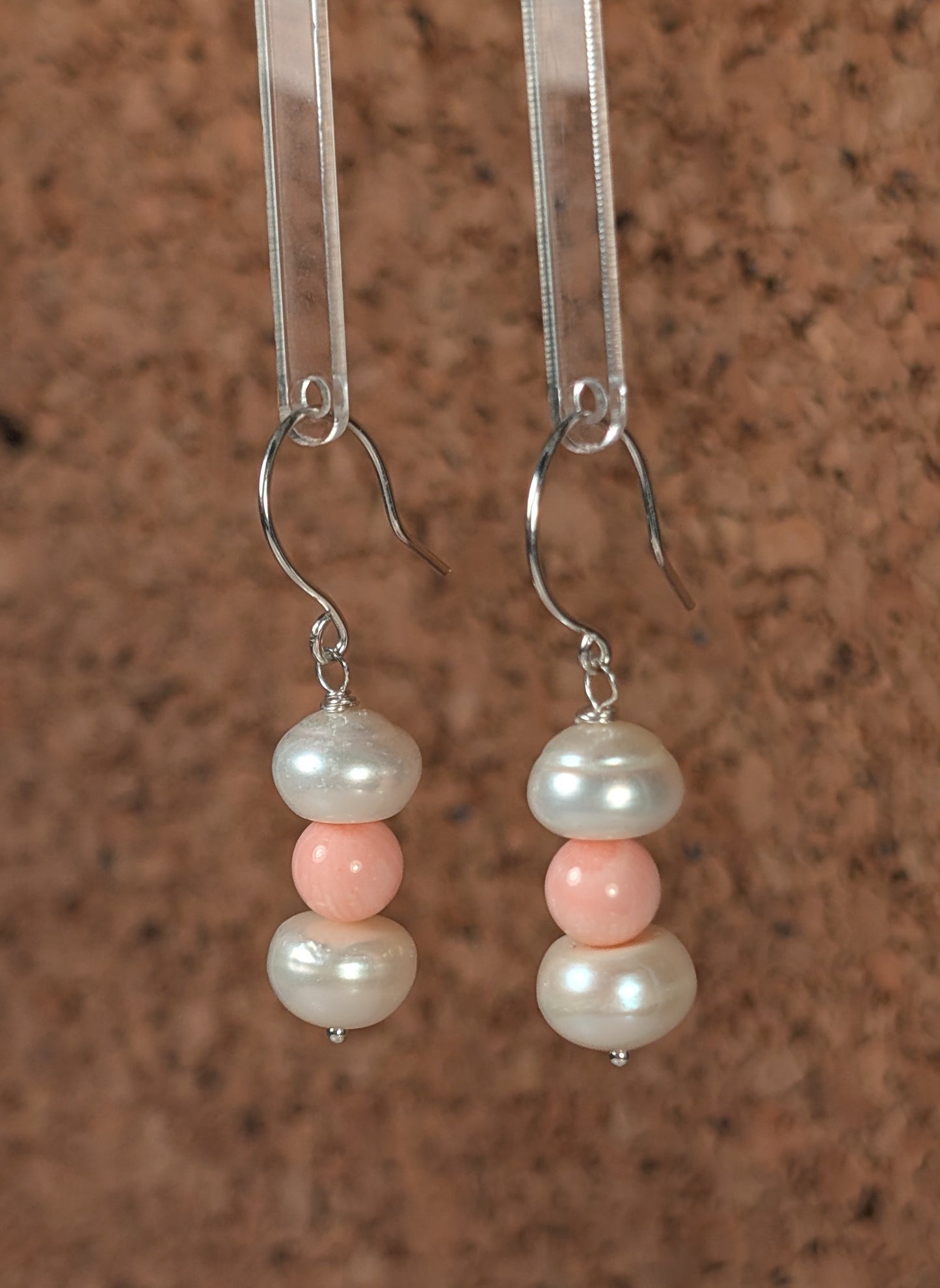 Freshwater Pearls and Salmon Skin Coral Earrings FE6