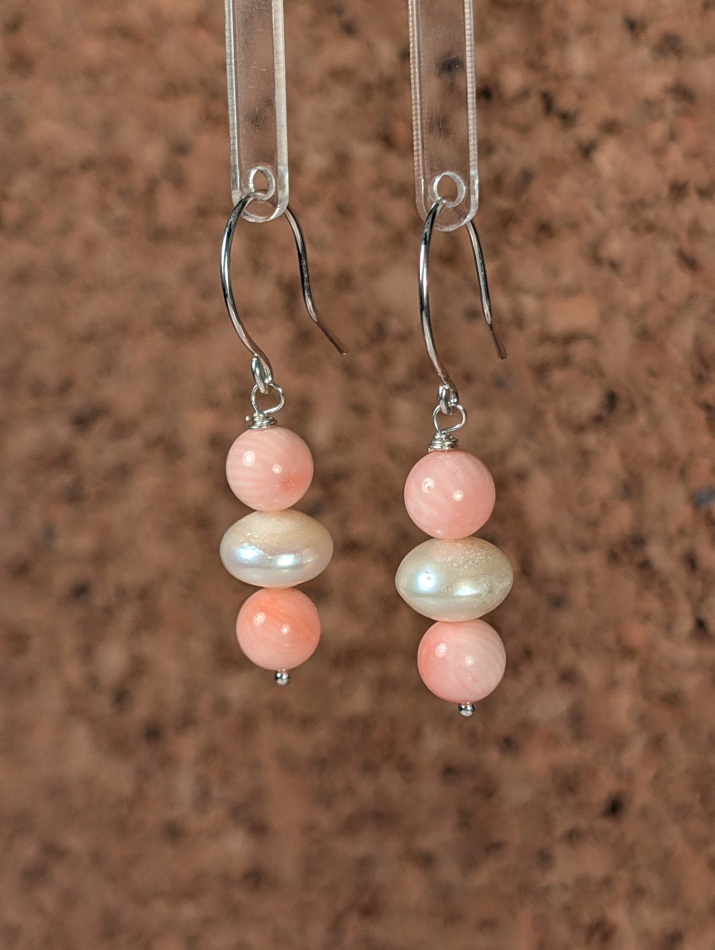 Salmon Skin Coral and Freshwater Pearl Earrings FE7