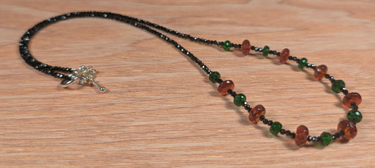 Hessonite Garnet, Chrome Diopside and Black Spinel Necklace FN14