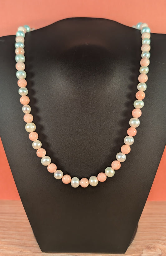 Salmon Skin Coral and Freshwater Pearls Necklace FN25