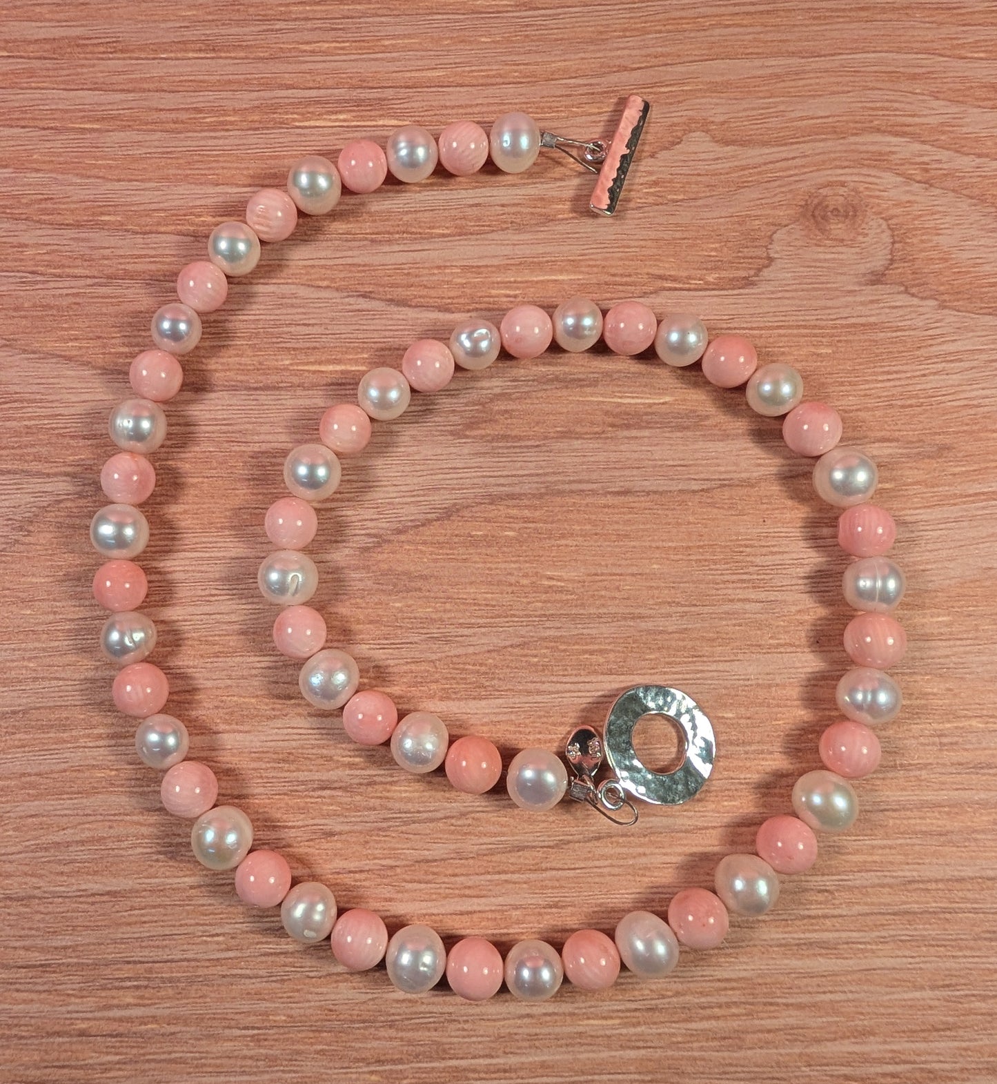 Salmon Skin Coral and Freshwater Pearls Necklace FN25