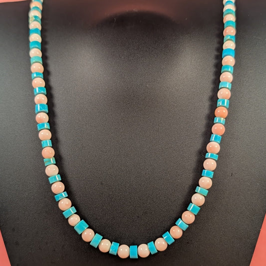 Salmon Skin Coral and Turquoise Necklace FN28