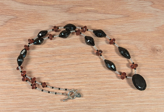 Black Spinel, Hessonite Garnet and White Topaz Necklace FN43