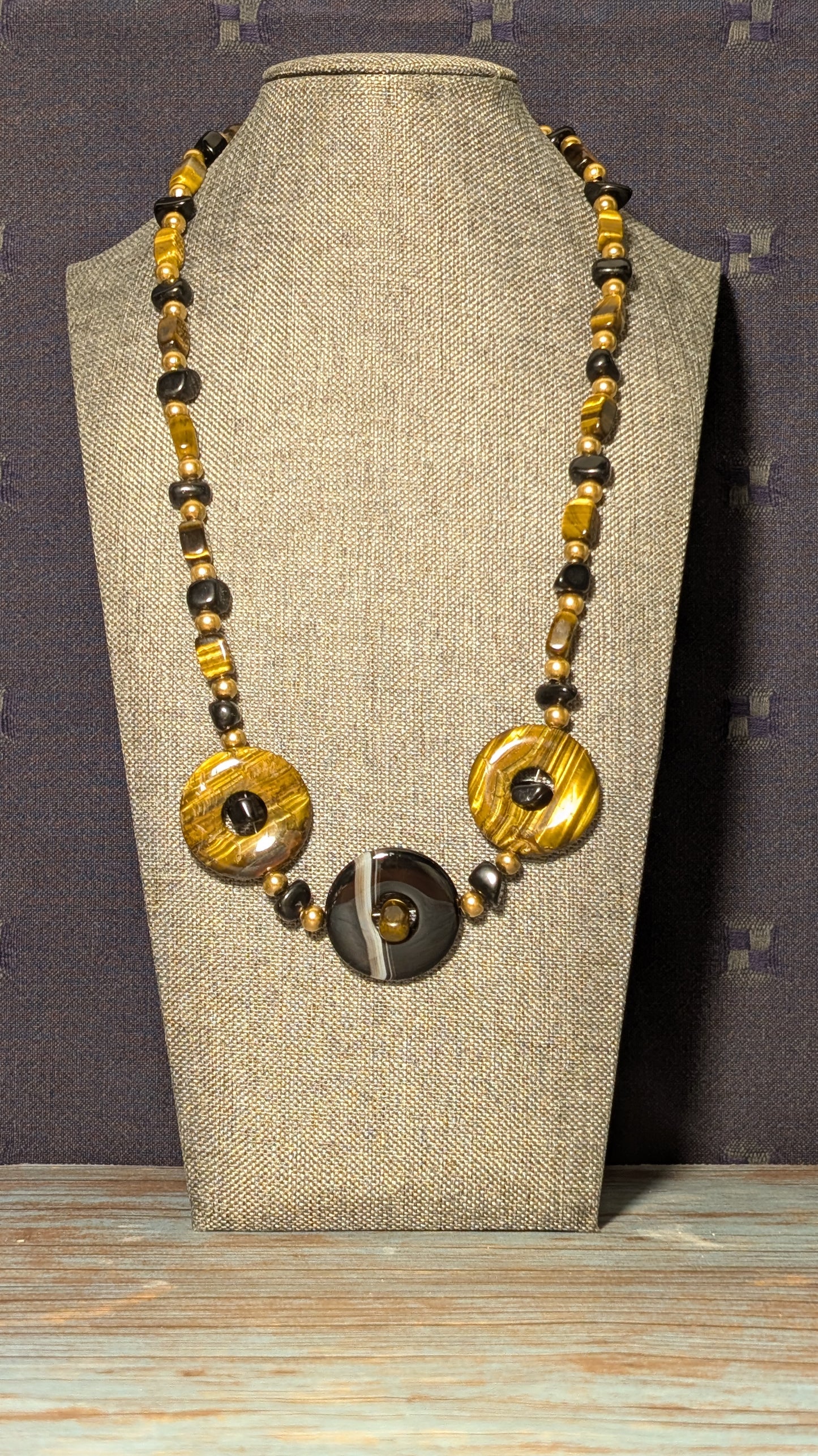 Tiger's Eye and Onyx with Golden Stainless Steel N9