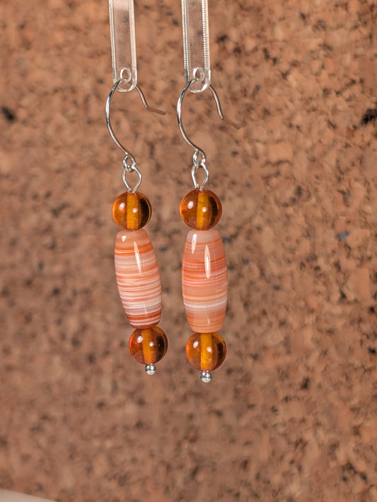Striped Carnelian and Baltic Amber Earrings FE2