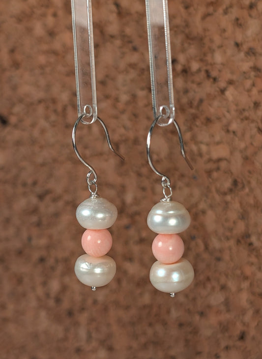 Freshwater Pearls and Salmon Skin Coral Earrings FE6