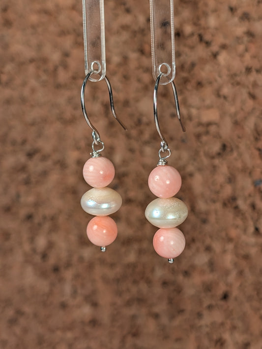 Salmon Skin Coral and Freshwater Pearl Earrings FE7