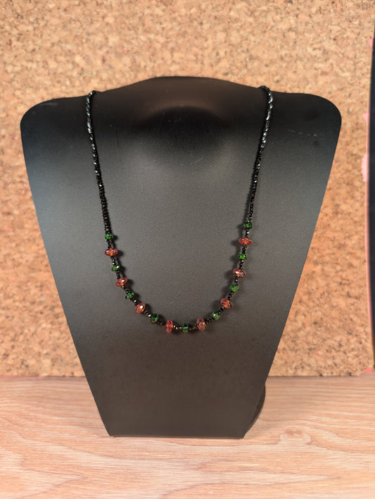 Hessonite Garnet, Chrome Diopside and Black Spinel Necklace FN14