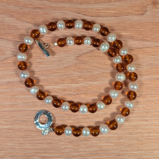 Baltic Amber and Freshwater Pearls Necklace FN22
