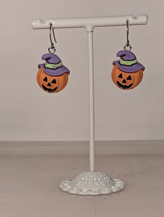 Halloween Jack-o-lantern Witches Hat Earrings HJWH