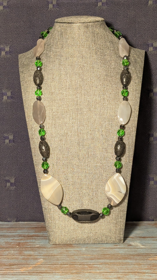 Botswana Agate, Onyx, Lava Stone and Glass with Alloy Clasp N15