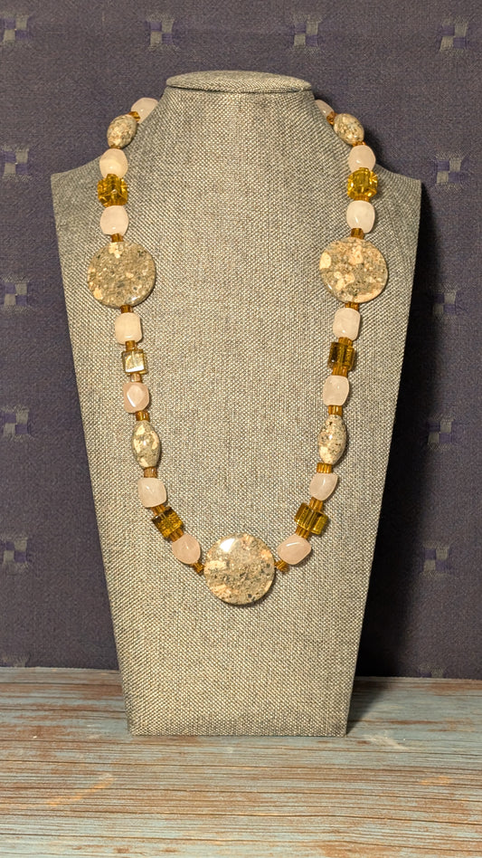 Granite, Rose Quartz and Glass with Alloy Clasp N18