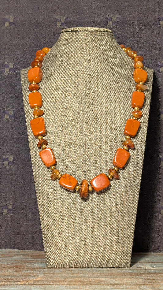 Red Jasper, Carnelian and Golden Stainless Steel N3