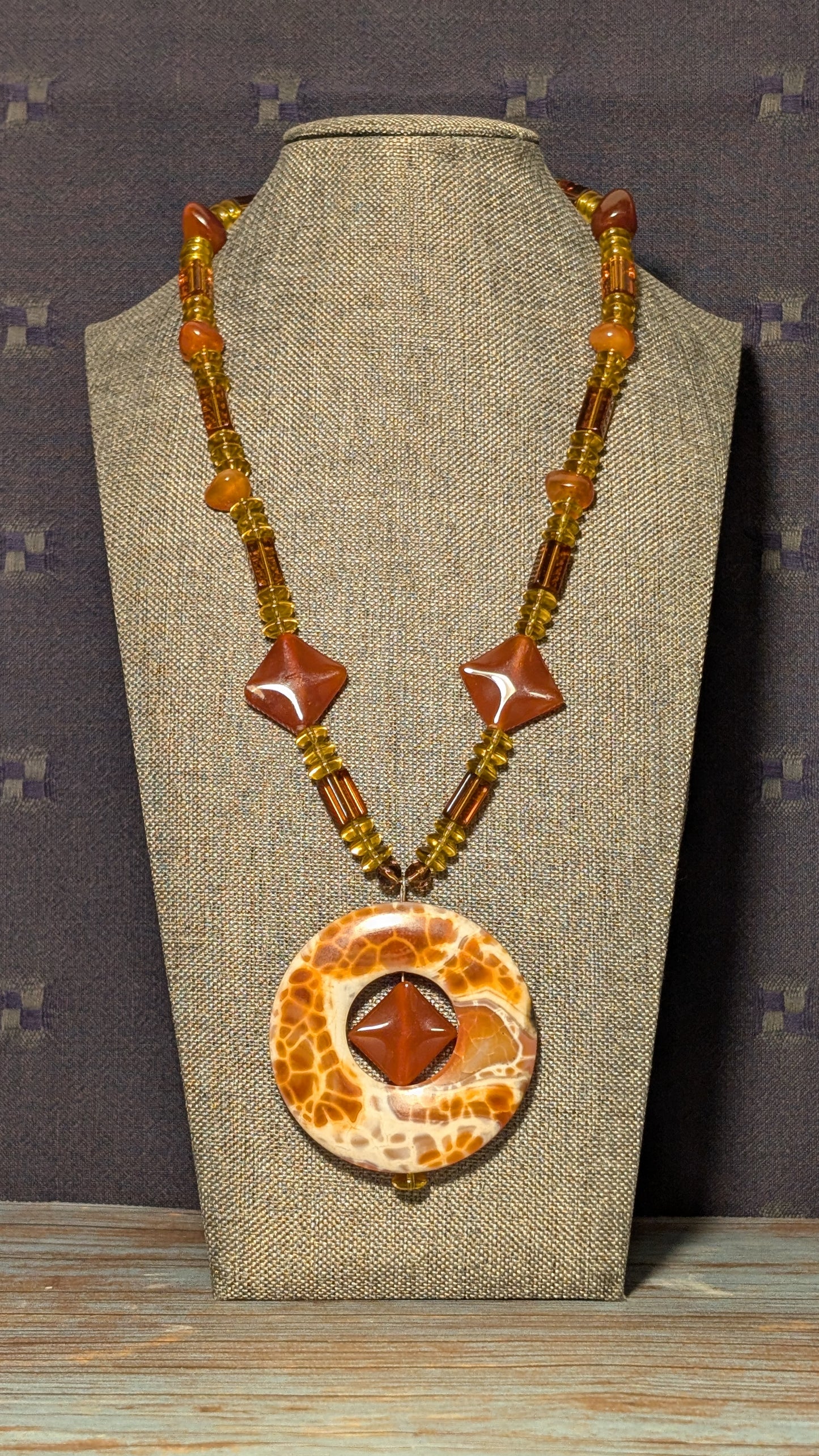 Carnelian, Carnelian Agate and Glass with Stainless Steel Clasp N5