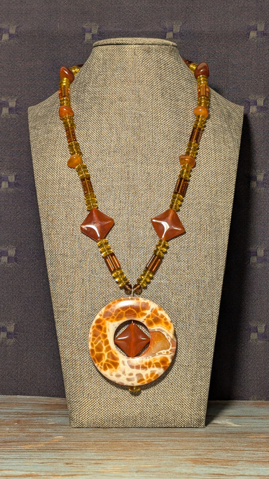 Carnelian, Carnelian Agate and Glass with Stainless Steel Clasp N5