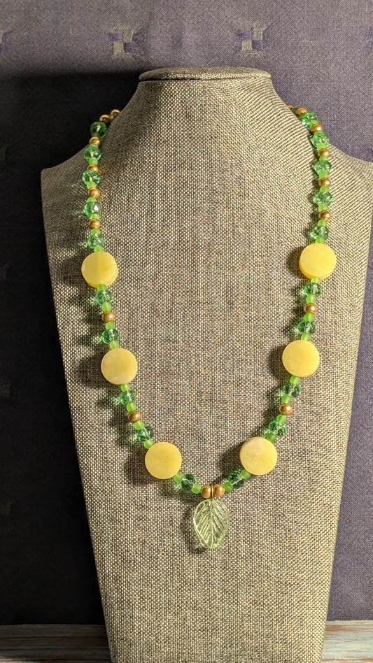 Yellow Aventurine and Glass with Golden Stainless Steel Clasp N6