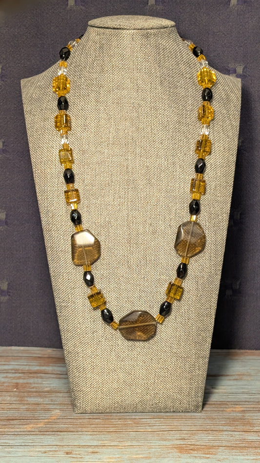 Glass and Smoky Quartz with Stainless Steel Clasp N8