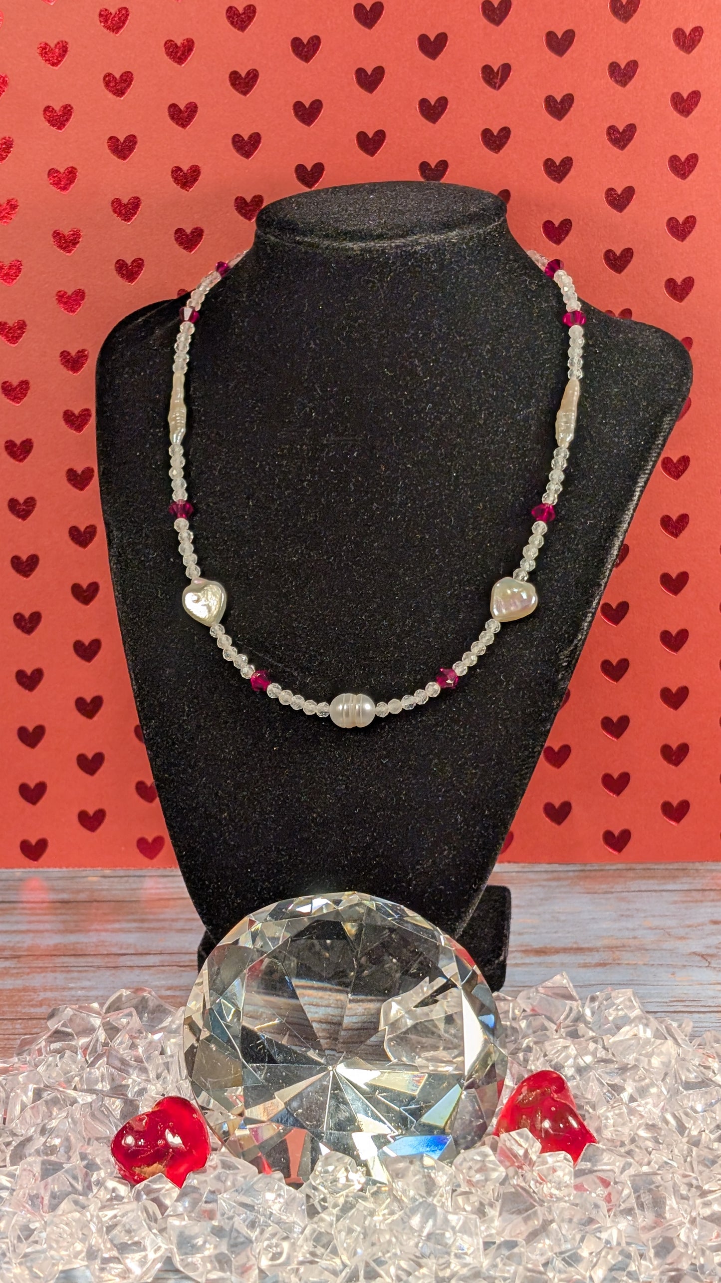 Freshwater Pearls, White Topaz and Austrian Crystal with Argentium Silver Clasp FN57