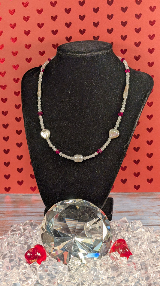 Freshwater Pearls, White Topaz and Austrian Crystal with Argentium Silver Clasp FN57