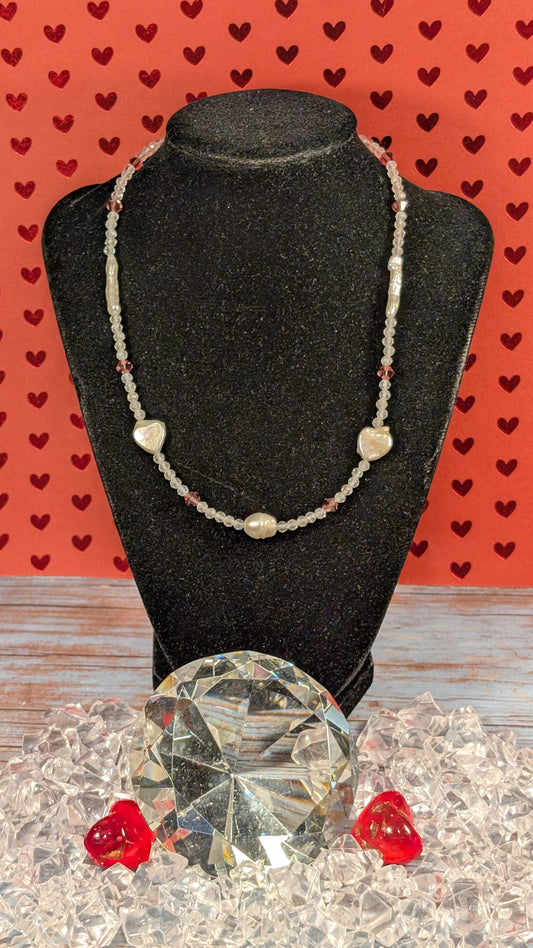 Freshwater Pearls, White Topaz and Austrian Crystal with Argentium Silver Clasp FN57